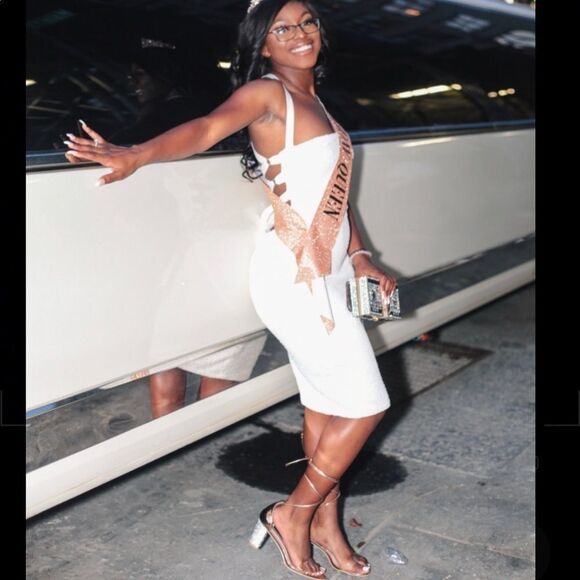 Silver Rhinestone Block Heeled Sandal Clear Strappy Open Square Toe 2.75” Heel - Picture 9 of 13